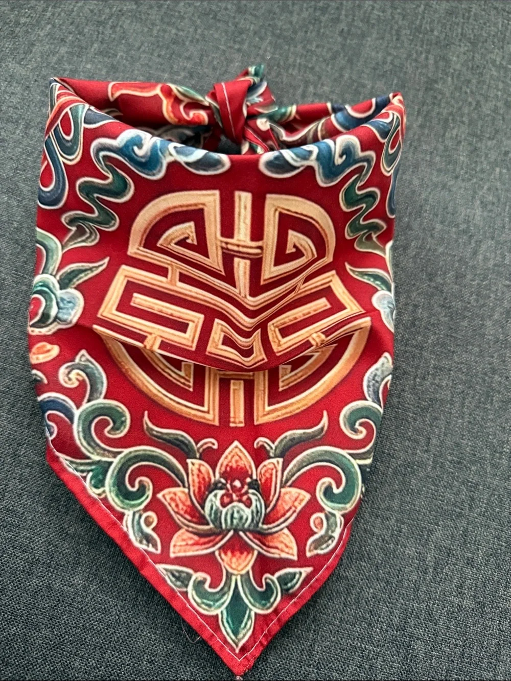 Traditional Chinese Red Silk-like Dog Bandana
